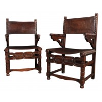 Pair of Oak & Leather Armchairs