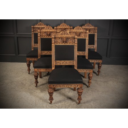 6 Bleached Carved Oak Dining Chairs
