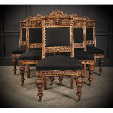 6 Bleached Carved Oak Dining Chairs