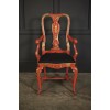 Pair of Red Chinoiserie Armchairs