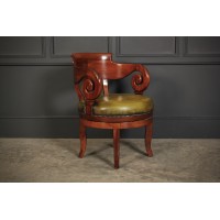 Hand Dyed Green Leather & Mahogany Swivel Desk Chair