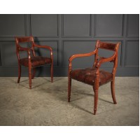 Pair of Regency Mahogany  & Buttoned Leather Armchairs