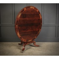 Round Brass Inlaid Rosewood Tilt Top Table