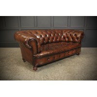 Genuine Victorian Hand Dyed Buttoned Leather Chesterfield Sofa